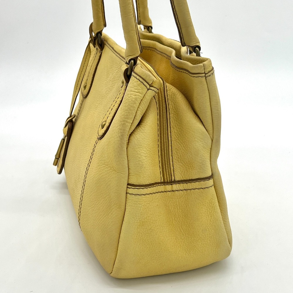 Fossil Key Yellow Pebble Leather Satchel Medium Tote Shoulder Handbag Charm RARE - Picture 6 of 15